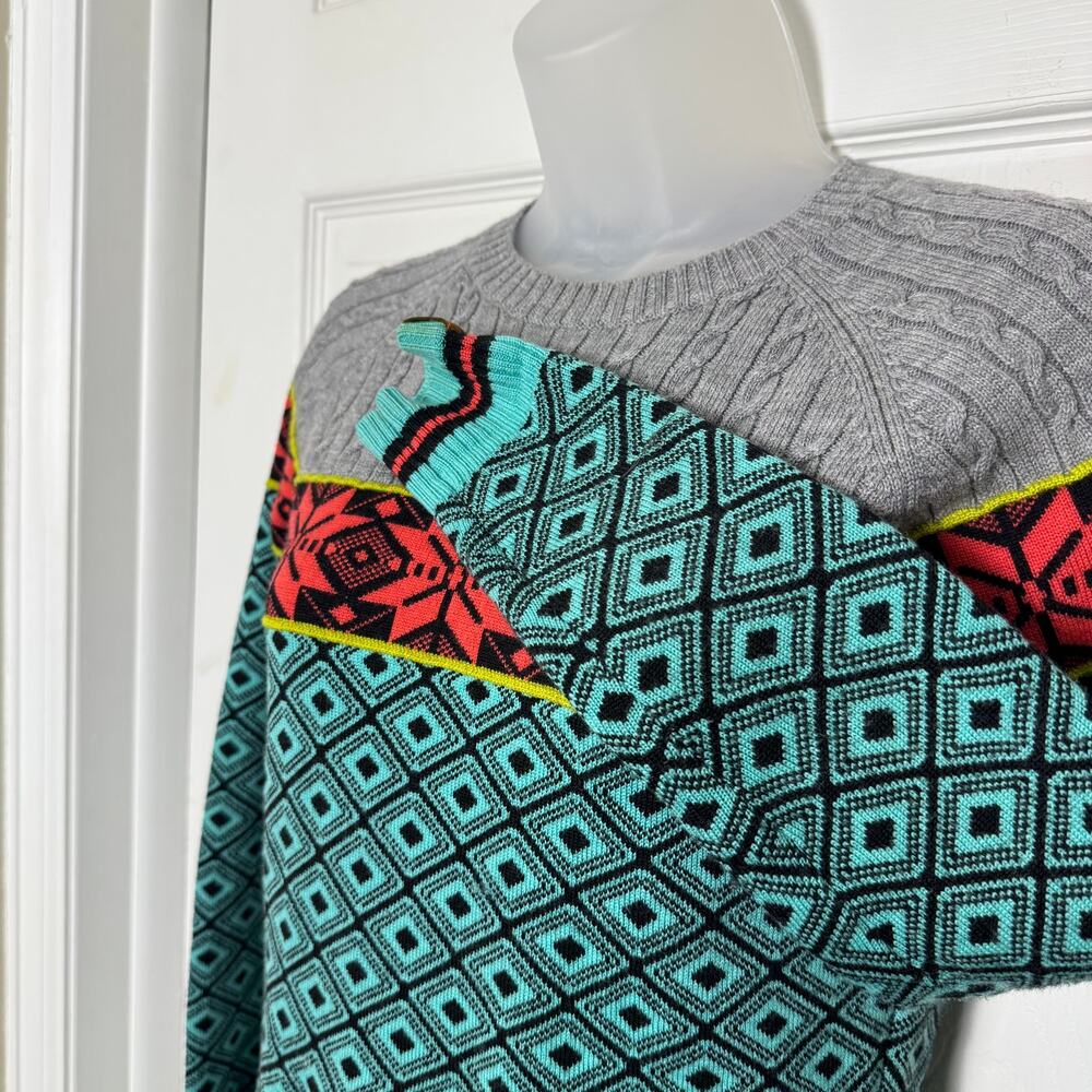 Neve Merino Wool Ski Sweater Cable Knit Nordic Geometric Crewneck Small - Picture 5 of 13